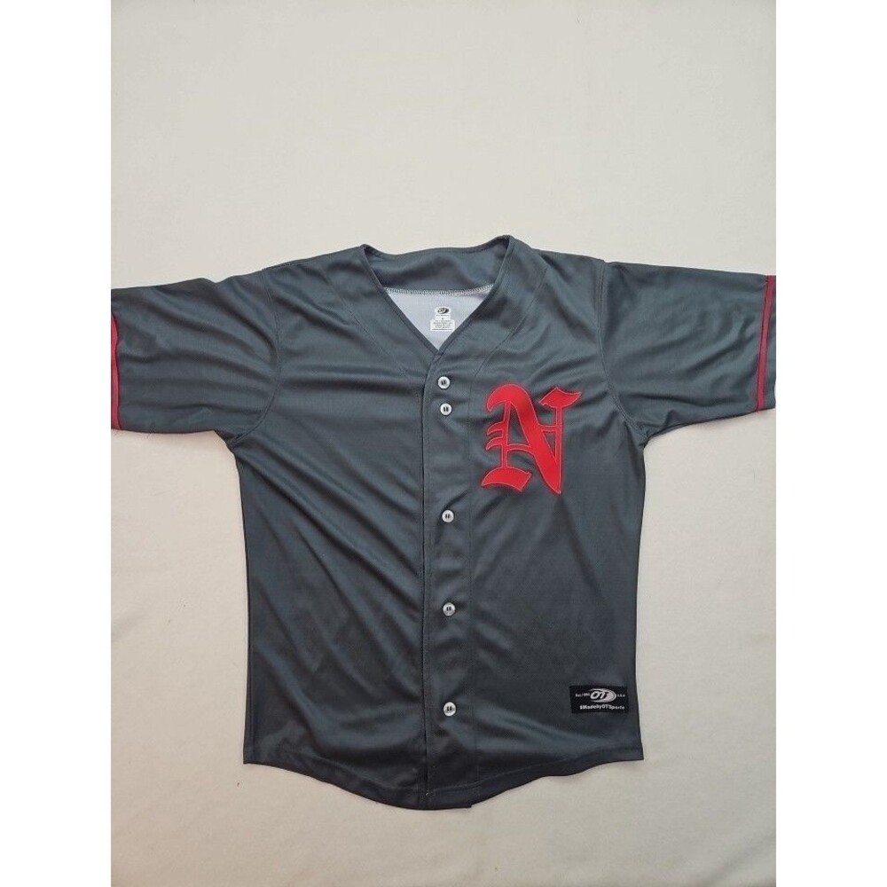 OT Sports Men's Small S Gray Red "N" Baseball Jersey Button‎ Down Shirt